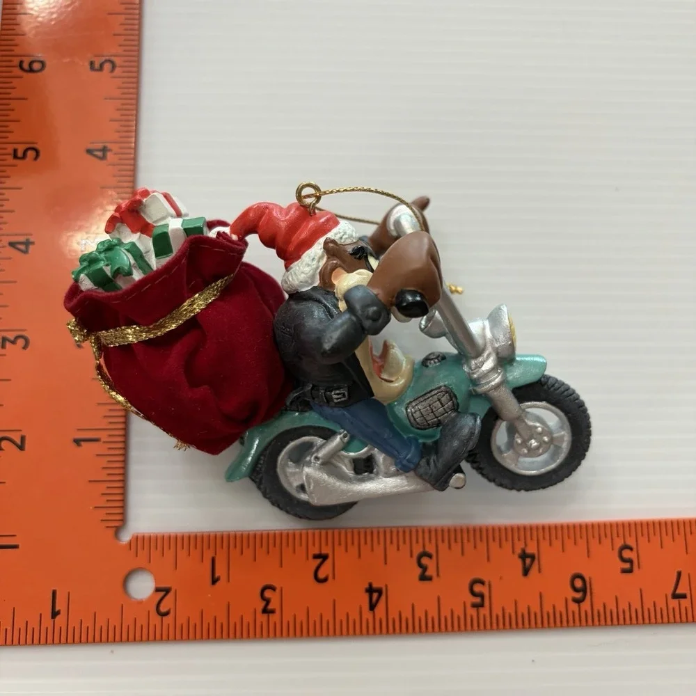 Vintage Looney Tunes Christmas Ornament Taz Riding Motorcycle Biker Holiday